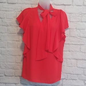 Plus Size Short Holiday Red Tie Blouse Top